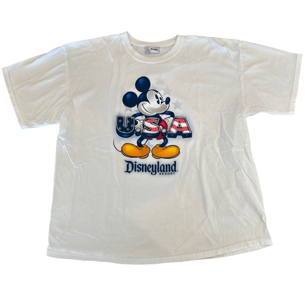 Disneyland Resort Mickey Mouse USA Patriotic Graphic T-Shirt White Mens XL
